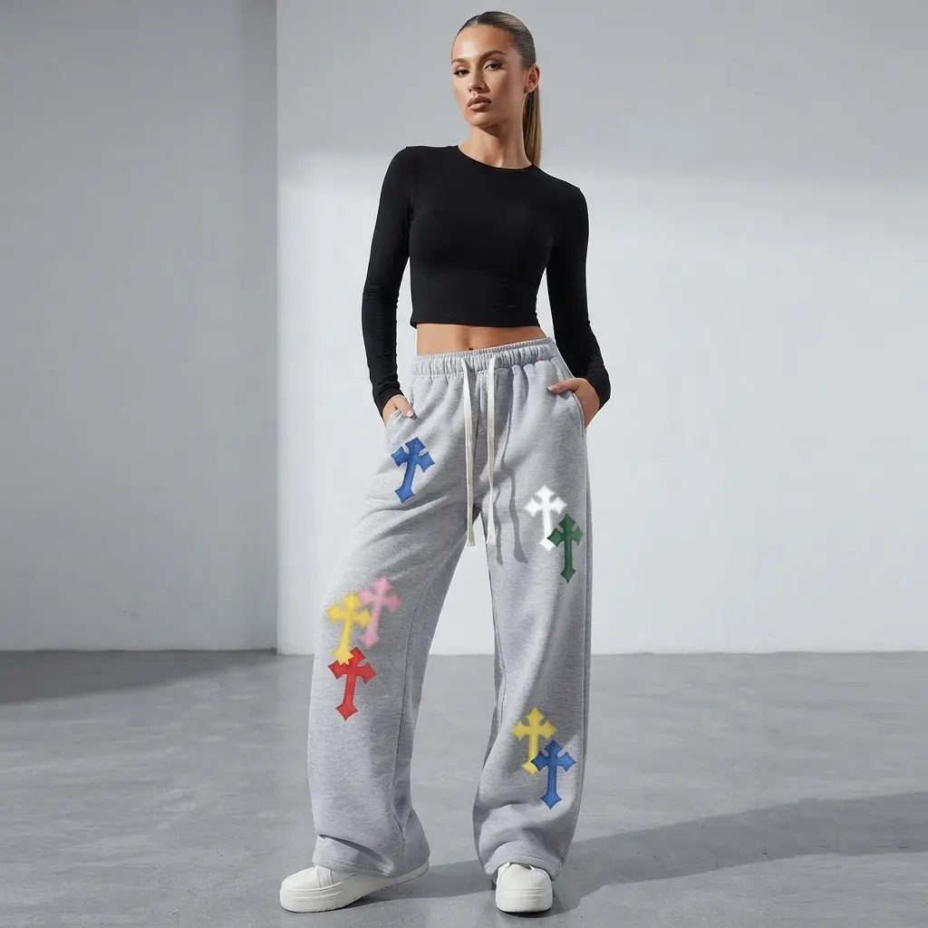 7 STYLES 2026 Colorful Cross Patch Sweatpants, Vintage Streetwear, Loose Straight Casual Trousers, Comfortable and Stylish, Perfect for Daily Wear
