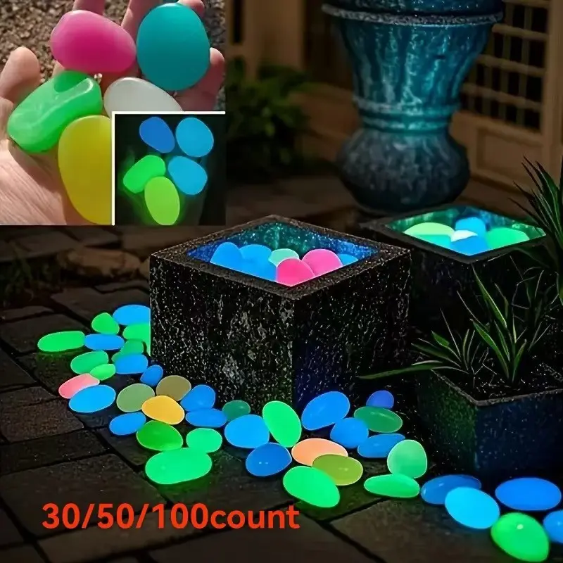 1.77 Inch Glowing Resin Fluorescent Pebbles for Aquariums, Garden Pathway Decorative Stones, Fish Tank Landscape Enhancements, Aquarium Supplies