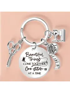 1pc, stainless steel sewing machine keychain - ruler scissors - the perfect gift for friends