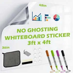 Whiteboard Sticker for Wall, 48" x 36" White Board Paper, Super Sticky Dry Erase Wallpaper, Peel and Stick Dry Erase Board with 3 Markers, No Ghosting Whiteboard Paper for  Office Classroom