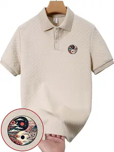 Chinese Style Trendy Men's Tai Chi Printed Short Sleeve Polo Shirt for Daily Casual Commuting and Daily Wear