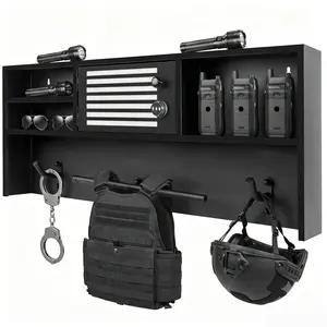Wall‑Mounted Lockable Storage Organizer, 35.5×14.5×3.9 Inches, Wall‑Mount Police Gear Rack, Ideal for Home, Kitchen, Bar and Police Department, Features Shelves, Hooks and Secure Compartment
