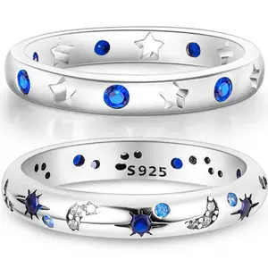 2025 925 Sterling Silver Rings Original Design Blue Zircon Star Moon Finger Rings For Women High Quality Wedding Jewelry Gift
