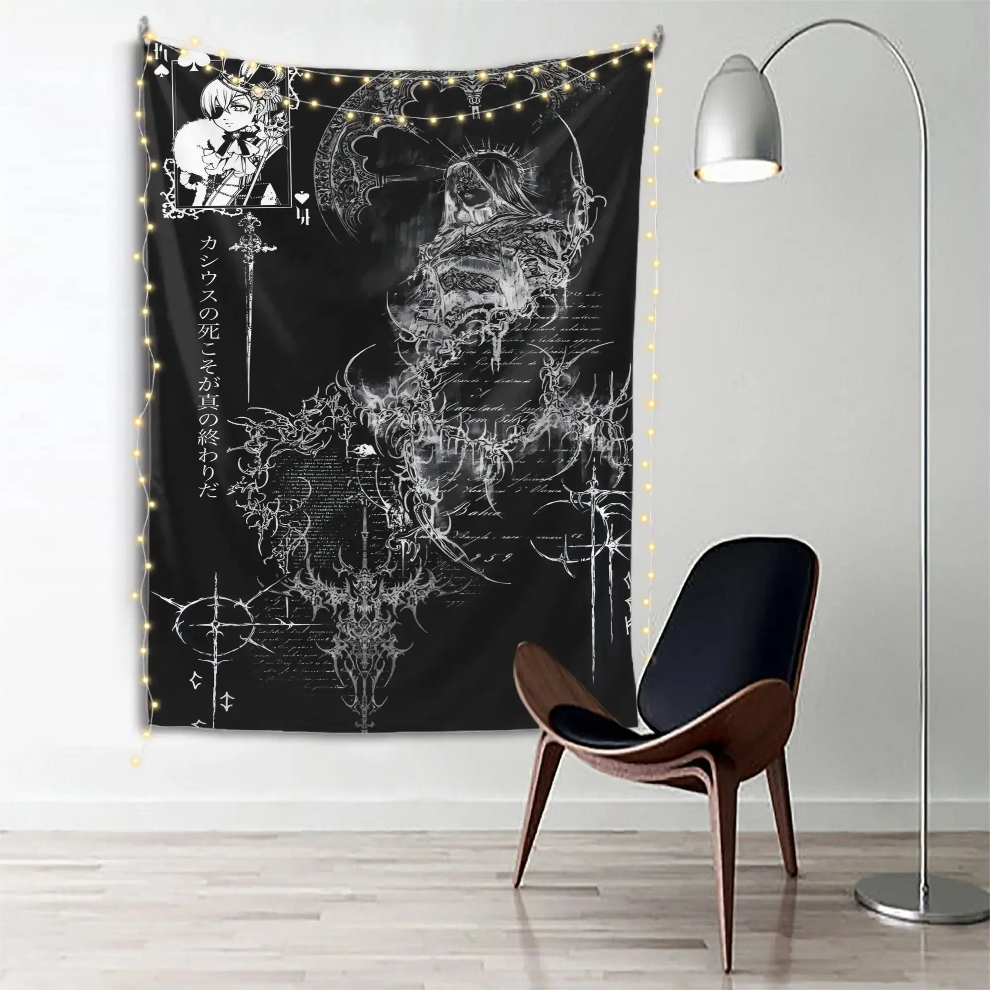 Dark Intricate Gothic Art with Skulls And Text Printed Tapestry, Suitable for Living Room, Bedroom, Office, Vertical Wall Decoration, No Electricity, Home Decor Wall Rug/Room Decoration/Party Decoration Wall Hanging, Perfect Gift for Friends
