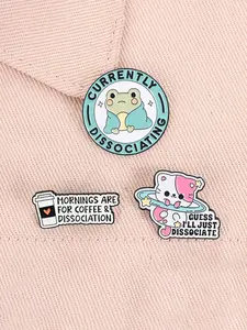 3 Piece Set Cartoon Animal Quote Enamel Pins Funny Phrases Mornings Are For Coffee And Contemplation Guess I'll Just Dissociate Cute Cat Frog Alloy Brooches Lapel Backpack Badge Fashion Jewelry Accessories Gifts for Friends
