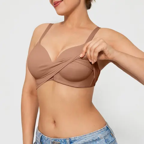 Popilush Women's 2-in-1 Multi-Way Wireless No Underwire T-Shirt Bra - Seamless, Full Coverage, Push Up, Soft Supportive Smooth Fabric Bralette with Adjustable Straps, Deep V, Plus Size Adjustable Everyday Bras for Bottom Stretchy Everyday Wear