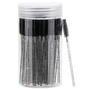 Easter Gift 100 Pcs Disposable Mascara Wands, Eyebrow Brush for Eyelash Extensions, Black Lash Brushes with Container