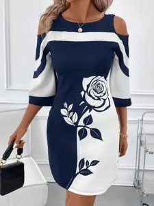 Women's Summer Casual Off-Shoulder Floral Printed Dress, Chic, Stylish and Comfortable Design, Perfect for Warm Weather