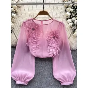 Fashion Design Three-Dimensional Flower Pullover Shirt Women