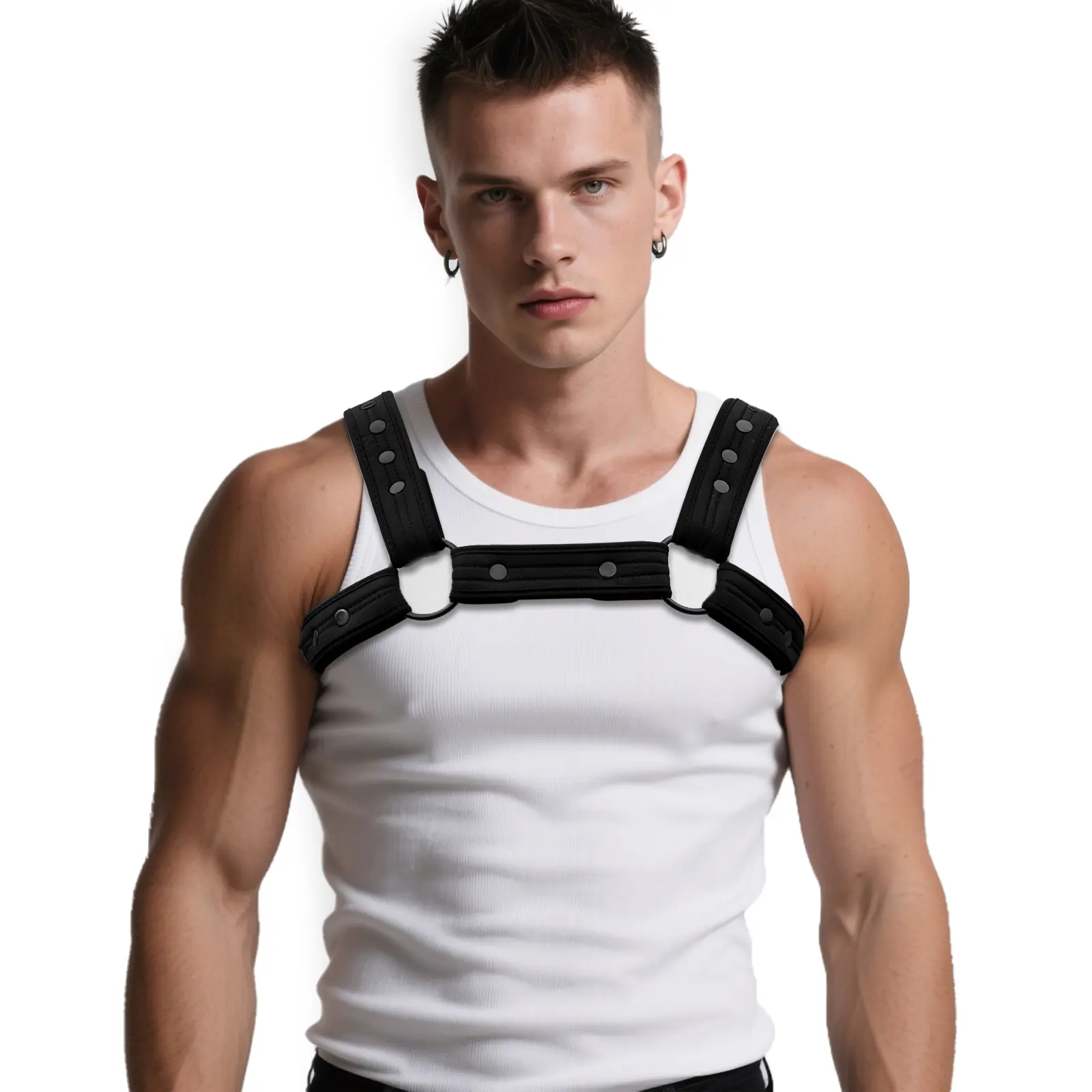 Men's Neoprene Sport Harness - Nylon Exterior with Alloy Rivets, 1.6-Inch Adjustable Strap Black