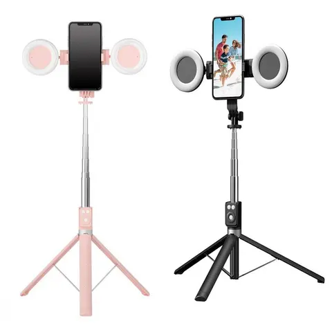 Multifunctional Selfie Stick, USB Rechargeable Retractable Phone Tripod with Dual Beauty Fill Lights, Selfie Stick with BT Remote Control for Live Streaming, Smartphone Cellphone Vlogging Kit, Selfie Accessories