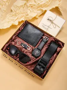 Men's Fashion Business Casual Watch Set, Includes Sunglasses Wallet Belt Greeting Card, Perfect Gift for Father's Day Teacher's Day Thanksgiving