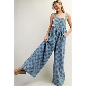 Checkered Denim Overalls