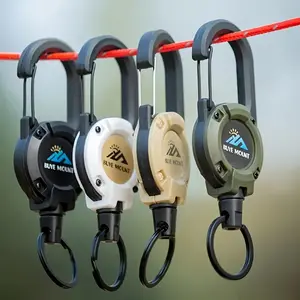 Bute Mount Tactical Retractable Keychain Set 2-Piece Multi-functional Tool Badge Holder Heavy-duty Steel Wire Rope 23inch Lanyard for Camping Hiking Fishing