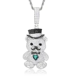 【#P895】Sparkling Teddy Pendant UCCIYO 18k Gold-Plated Lab-Created Moissanite S925 Sterling Silver Moissanite Pendant Necklace For Women Men Hip Hop Jewelry Gift