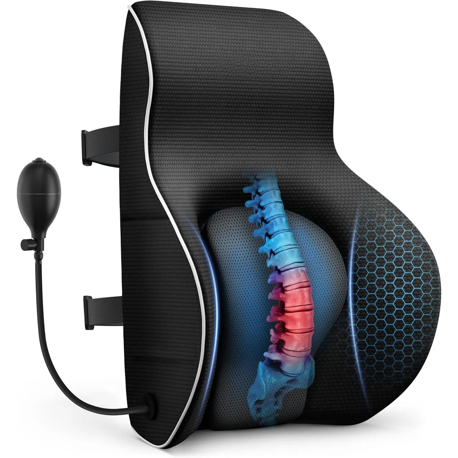 Adjustable Airbag Lumbar Support Pillow Provides Comfortable Support Back Pain Relief and Improves Posture, Ergonomic Memory Foam Back Support Pillow for O