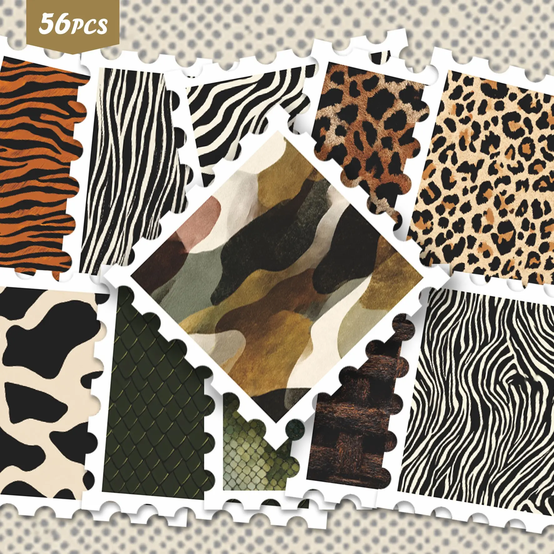 56pcs Texture Art Stickers Pack | Dynamic Vinyl Decals with Whimsical Leopard Print & Natural Texture Designs | for Laptop, Decor & Gift | for Art Fans & Atmospheric Vibe Enthusiasts