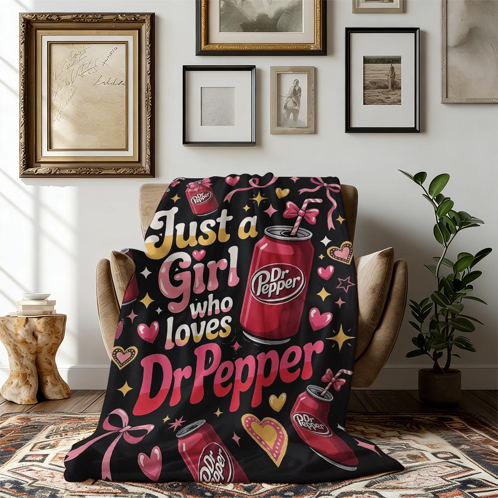 Countdown Sale! The Dr Pepper blanket that makes your heart flutter instantly! Black and pink contrast color + cute print. An extremely funny gift that you can give to yourself or your best friend.Suitable for all four seasons cozy flannel blanket
