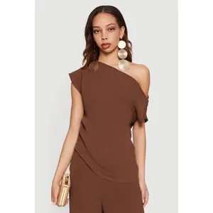 Side Ruched One Shoulder Crepe Knit Blouse