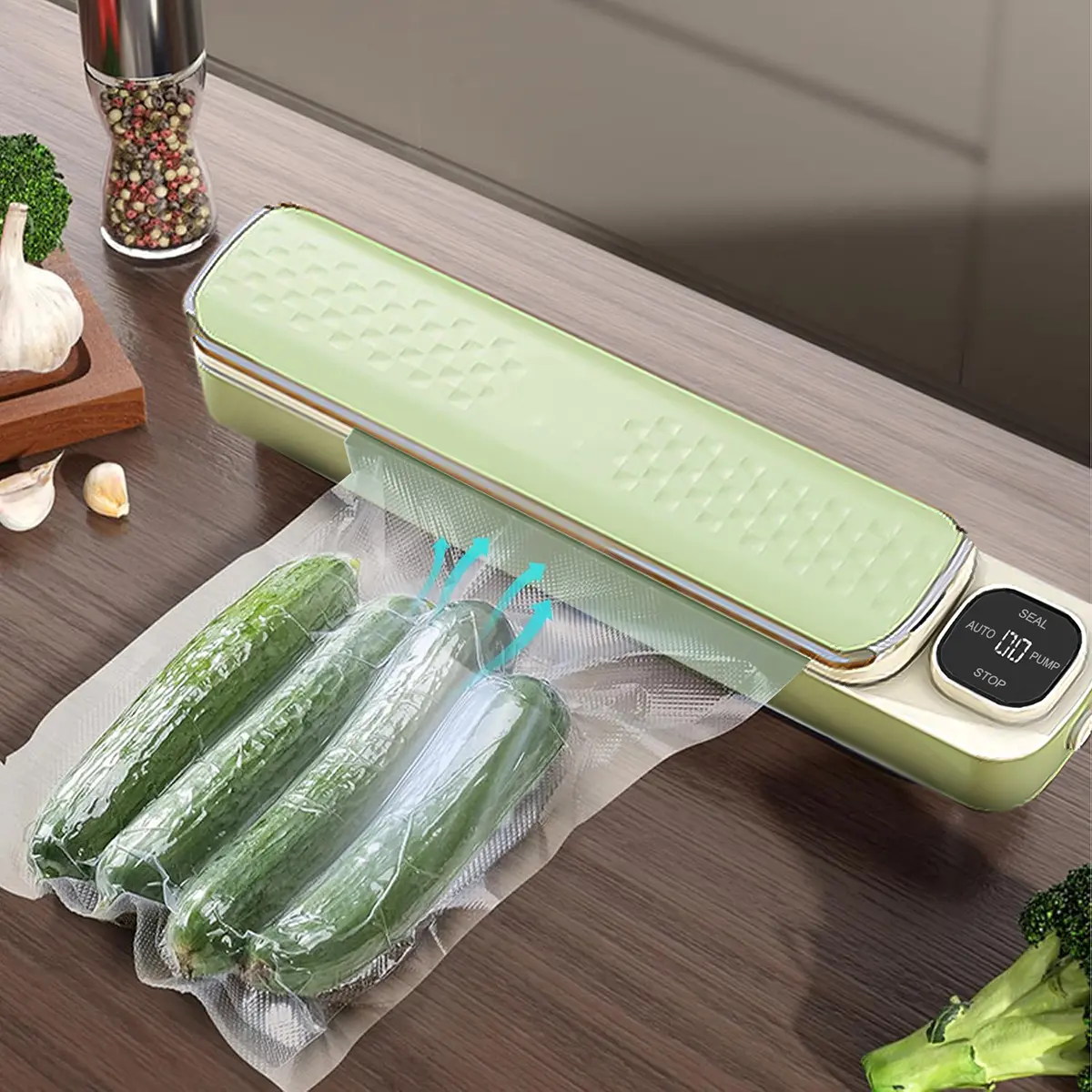 3-in-1 Food Vacuum Sealer Machine, 60KPa Suction Power, Portable Sealing Machine with 20 Vacuum Bags, Suitable for Kitchen, Picnic, Travel, Food Storage, Compact Lightweight