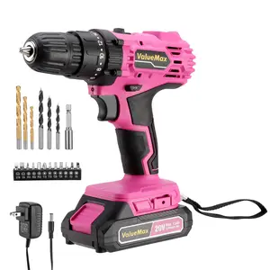ValueMax 20V 3/8" Pink Cordless Drill Set  18+1 Torque Settings, Power Drill Set with LED Light and Magnetic Holder