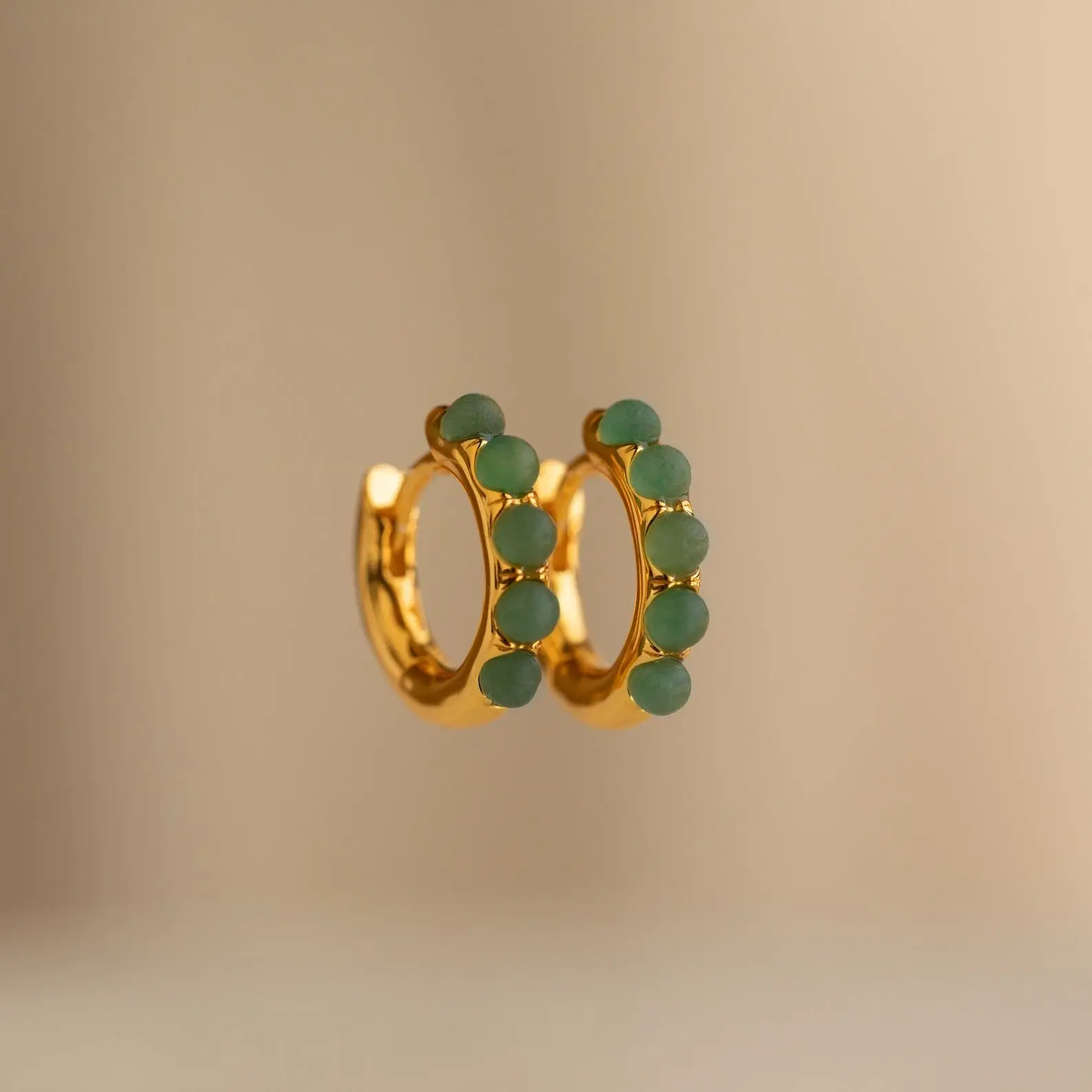 Jade Huggies by Caitlyn Minimalist - Beaded Green Gemstone Huggie Earrings - Dainty Everyday Hoop Earrings - Boho Jewelry - Gift for Her