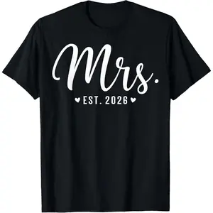 Mrs Est. 2026 Just Married Couple Wedding Party Mr Mrs Bride Casual Short Sleeve Cotton T-Shirt