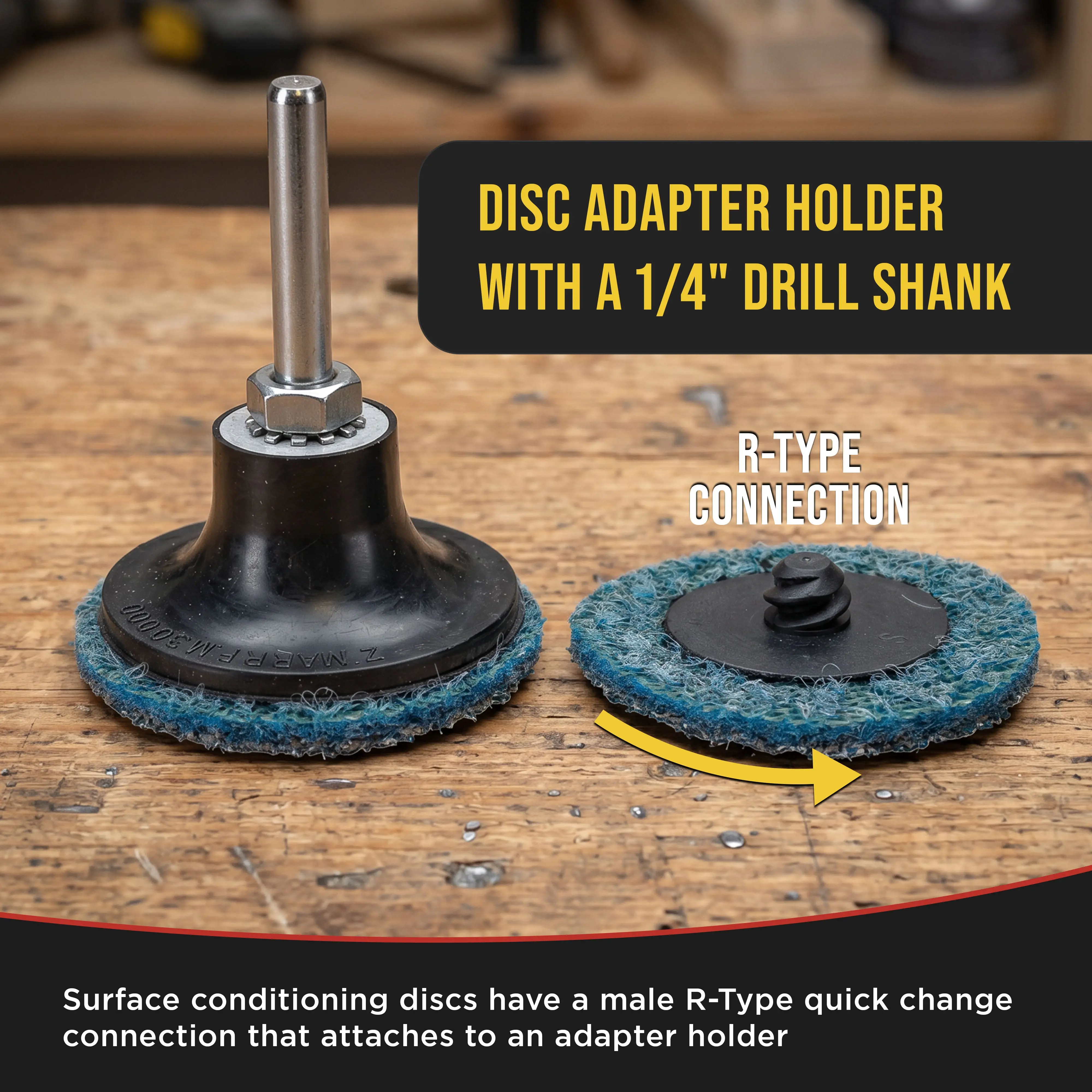 46-Piece 2" Diameter Surface Conditioning Sanding Discs Variety Pack - 15 Each Coarse, Medium, Fine Grit Discs, R-Type Quick Change Connection, 1/4" Drill Shank Backing Pad