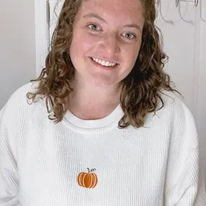 Pumpkin Embroidered Corded Crewneck