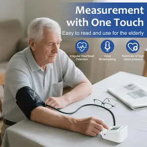Easy-to-Use Upper Arm Blood Pressure Monitor for Adults - Large Backlit LCD, Adjustable Cuff, 60s Fast Reading, Voice Announcement, High Blood Pressure Alarm, 2×99 Memory, Suitable for Home and Travel (No Batteries Included) Healthcare Kit Portable