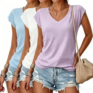 HEYE 3 Pack Women’s V Neck T Shirts, Cap Sleeve Summer Casual Tops,Loose Fit Short Sleeve Tees,Basic Trendy Shirts, clothes