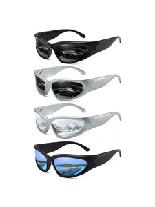 4pcs The latest solid-color frame sports sunglasses，unisex， come in multiple color options to meet various needs. They feature UV400 anti-UV lenses suitable for various outdoor activities. The classic wide-frame design exudes a strong sense of fashion.