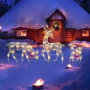 3Pc Lighted Deer Reindeer Family Lighted Deer Christmas Decor With Led Lights Light Up Bucks Doe And Fawn Indoor Or Outdoor Yard