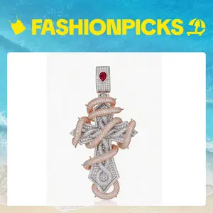 2343 Street Hardcore Snake-Wrapped Cross Pendant, Hip-Hop Must-Have for Street Style Icons Complimentary shipping Rhinestone Decorated Bling Sparkling Zirconia Summervibes