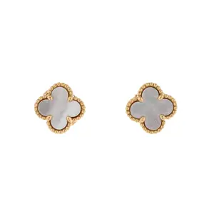 Pre-owned Van Cleef & Arpels Sweet Alhambra Stud Earrings 18K Yellow Gold and Mother of Pearl by Rebag