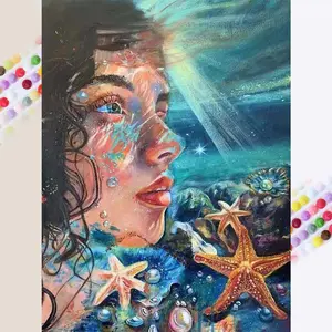 5D DIY Full Drill Round Diamond Painting - Diamond Art Kit Sea Starfish Mosaic, Canvas - DIY Decorative Painting, Home Wall Decor, Suitable for Halloween and Christmas, Birthday and Anniversary Gifts