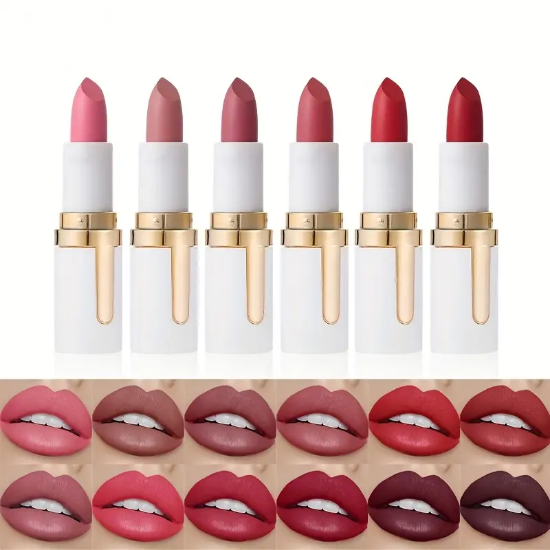 Colorful Matte Waterproof Lipstick Multi-Pack, 6-Count Long-Lasting Hypoallergenic Makeup with Velvety Finish, High Pigmentation Cosmetic for All Skin Tones, Valentine’s Day Gift