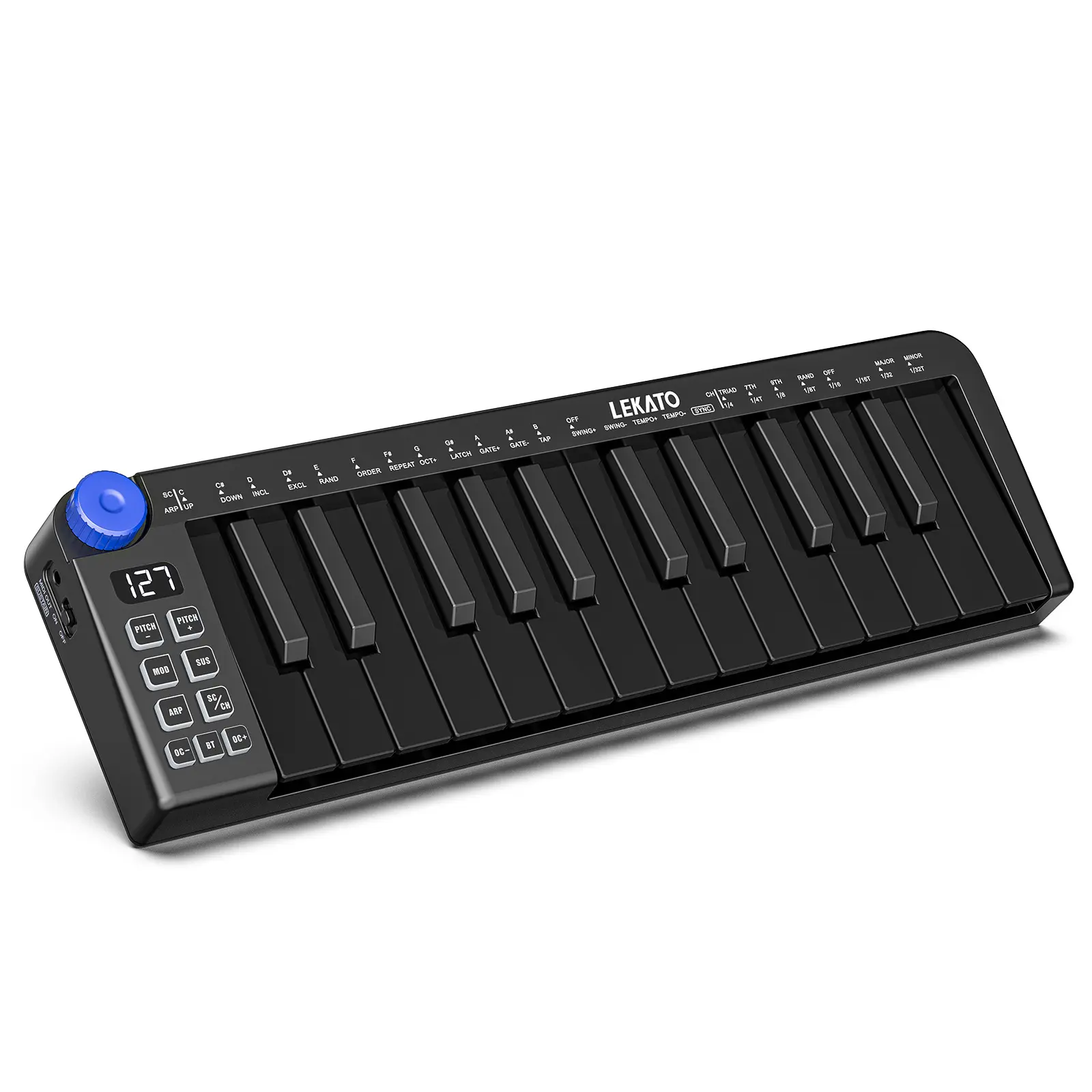 LEKATO SMK-25MINI Mini MIDI Keyboard, with Velocity-Sensitive Mini Keys, 360 Knob and Music Production, 25 Key MIDI Controller Bluetooth MIDI Keyboard Small MIDI Keyboard, Rechargeable, for Music Lovers Girls Boys Friends Gift