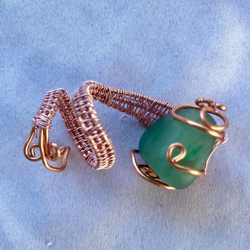 Copper Wrapped  Crystal Green Aventurine Ring
