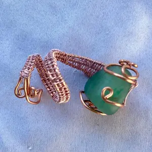 Copper Wrapped  Crystal Green Aventurine Ring