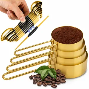 Noble Gold-Plated 4-Cup Measuring Cups Set with Magnetic Spoon - Sturdy, Accurate 0-500 ml Liquid Measuring Utensil, Stackable Kitchen Baking & Cooking Essential for Cake Making