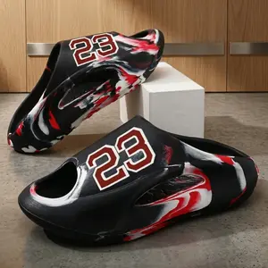 Men's EVA Sporty Slippers - No.23 Print, Soft, Quick-Dry, Easy On/Off Slides, Water-Resistant, Non-Slip Summer Shoe for Indoor & Outdoor Walking, Black