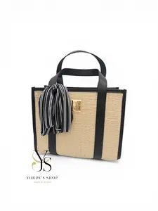 Yordy Elegant Raffia-type bag with adjustable strap. Premium Summer Tote for women.