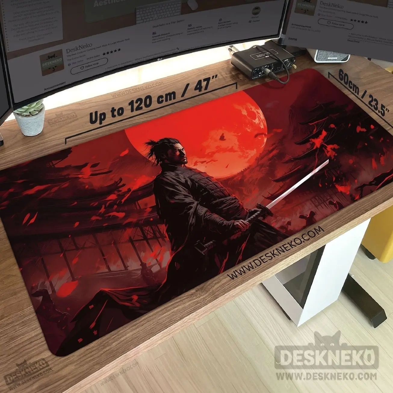 Japanese Desk Mat: Samurai Mouse pad xl, Anime Deskmat xxl, Gaming Keyboard Matt RGB/LED, extra large mousepad giant playmat, gift for gamer