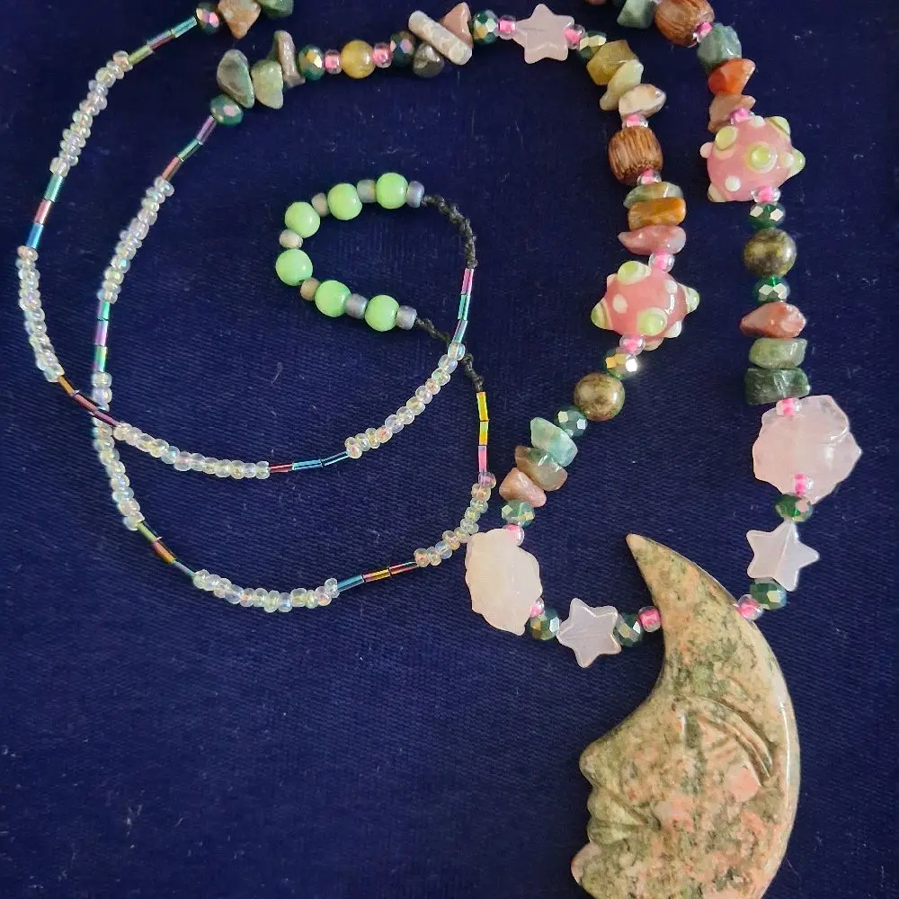 19" Unakite Moon Necklace