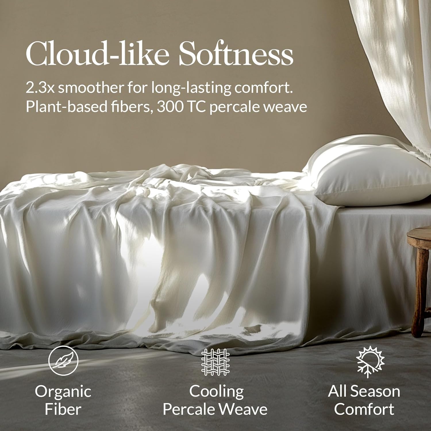 Eucalyptus Sheets – 100% Tencel Sheets, 300 TC Ultra-Soft, Breathable Percale Weave, 4-Piece Bedding Set for a Refreshing, Comfortable Sleep (White, King)