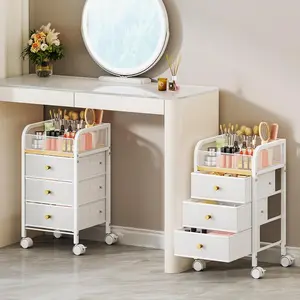 Rolling Makeup Organizer Cart - Floor Skincare Make Up Storage with 3 Non-woven Drawers, Vanity Organizer  Display Cases Cabinet for  Care Perfume  Polish Brush Hair Tool
