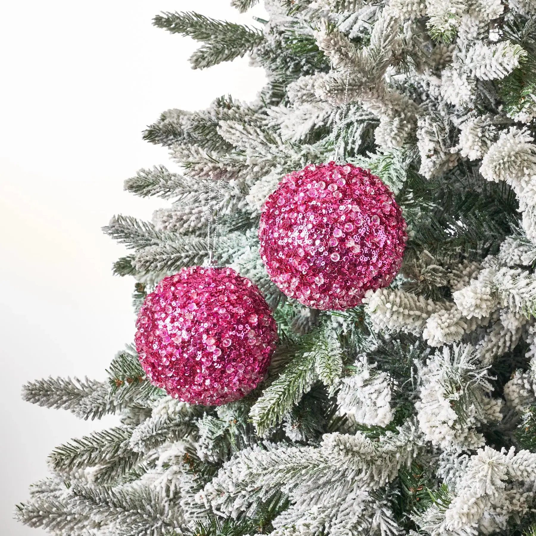 Artistic Sequin-Adorned Sparkling Bejeweled 4" Diameter Fuchsia Pink Plastic Ball Ornaments, 2-Piece Christmas Decor Home Supplies for Tree Accessories