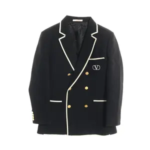 Pre-owned Valentino Wool Small Leather Goods V logo double breasted nylon coat
