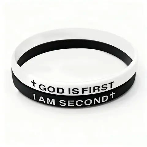 【Back To School】God Is First Bracelet I Am Second, Silicone Elastic Rubber Bracelet Wristbands Inspirational Motivational Bible Verses Jewelry Gifts for Men Women (Set of 2 Bracelets)
